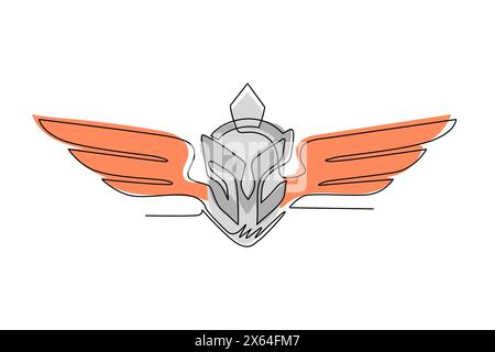 Single continuous line drawing spartan helmet with wings. Spartan warrior with wings logo, spartan angel. Warrior symbol flat icon isolated. Dynamic o Stock Vector