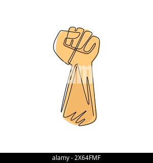 Continuous one line drawing raised strong clenched fist icon. Proletarian protest. Best fighter logo, champion concept. Freedom for the personality. S Stock Vector