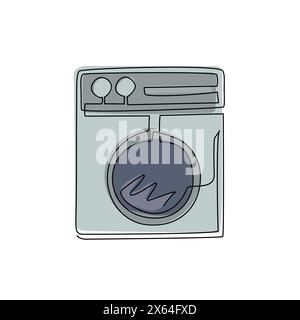 Continuous one line drawing modern laundry machine logo. Electric clothing wash and cleaning service. Editable design for shop, store, business compan Stock Vector