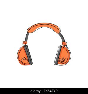 Continuous one line drawing headphones symbol. Pictograph of headphone music for template, flat, logo, icon, banner, poster, emblem and identity. Sing Stock Vector