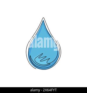 Single one line drawing water drop cartoon character for world water day banner concept. Water droplet isolated flat icon banner poster. Modern contin Stock Vector
