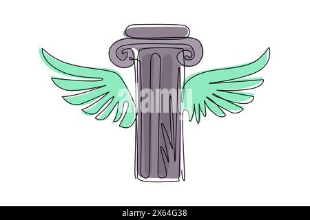 Single one line drawing pillar wing flat logo template ready for use, suitable for law symbol, justice icon, building construction, old architecture, Stock Vector