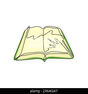 Single one line drawing open book icon in flat style. Study and knowledge, library and education, science and literature. Isolated open books in vario Stock Vector