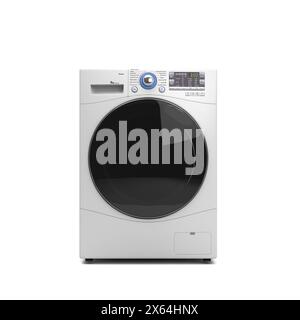 New Washing machine front view 3D render on white Stock Photo