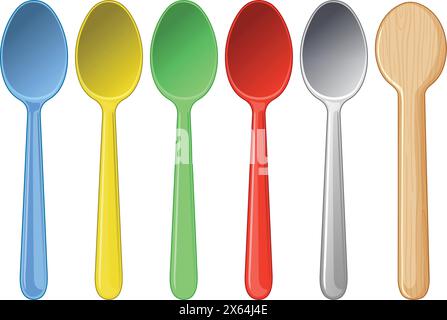 Variety of colorful spoons in a row Stock Vector