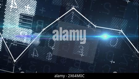 Image of light spot over statistical data processing against blue background Stock Photo