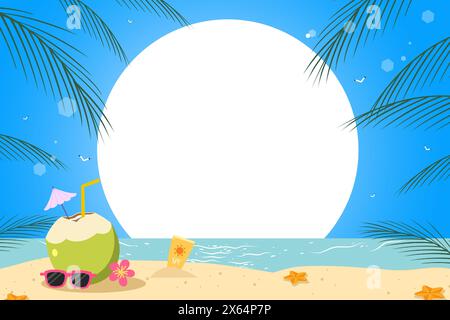 Summer vector design. Vertical social media summer. coconut sand beach background with tropical season elements for relax holiday outdoor collection Stock Vector