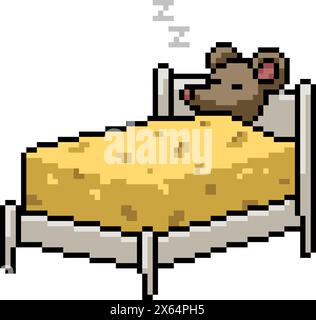 pixel art of mouse cheese bed isolated background Stock Vector