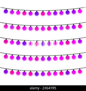 Garland with purple light bulbs on a white background. Vector illustration. Stock Vector