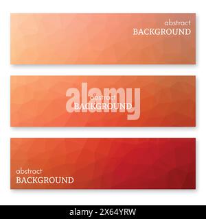 Set of three red banners in low poly art style. Background with place for your text. Vector illustration Stock Vector