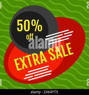 Extra sale red and black banner on green background.  Vector background with colorful design elements. Vector illustration. Stock Vector