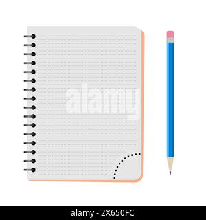 Vector notebook with a blue pencil on a white background Stock Vector