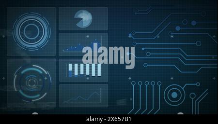 Image of data processing over dark background Stock Photo