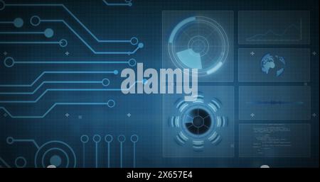 Image of data processing over dark background Stock Photo