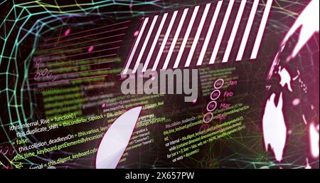 Image of graph and data processing on black background Stock Photo