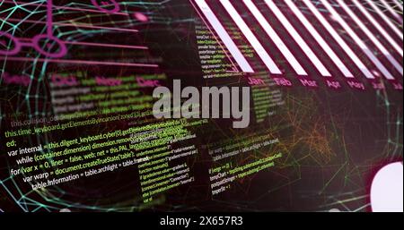 Image of graph and data processing on black background Stock Photo