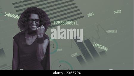 Image of data processing over biracial woman Stock Photo