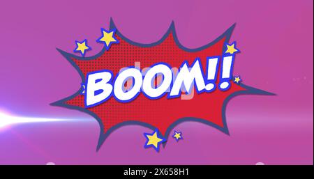 Image of boom text over retro star speech bubble on pink background Stock Photo