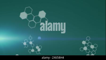 Image of digital interface with database over hexagonal shapes and computer language Stock Photo