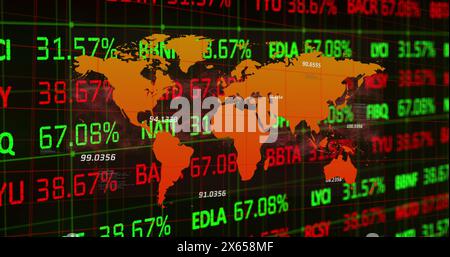 Image of world map over data processing Stock Photo
