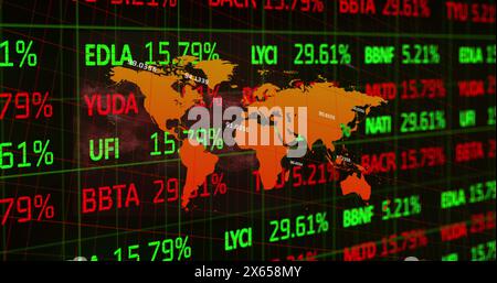 Image of world map over data processing Stock Photo