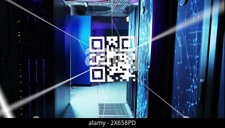 Image of qr code over server room Stock Photo