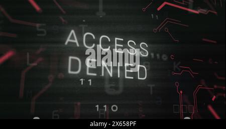 Image of access denied text and data processing over computer motherboard Stock Photo
