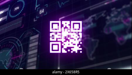 Image of gr code over data processing on digital screen Stock Photo