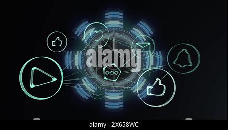 Image of financial data processing over network of connections with icons Stock Photo