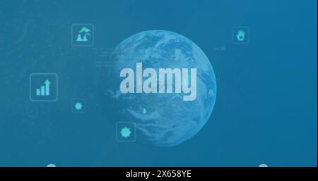 The image is an image of data processing over a globe Stock Photo