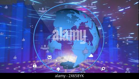 Image of data processing over globe Stock Photo