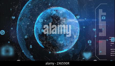 Image of data processing over media icons Stock Photo