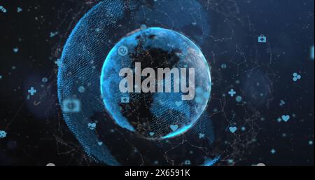 Image of data processing over media icons Stock Photo