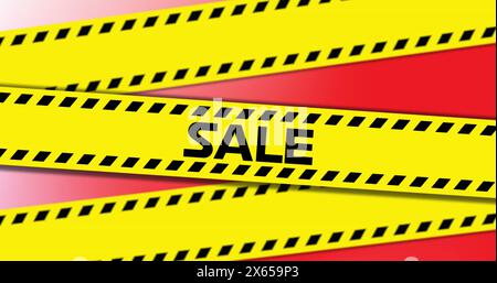 Image of sale text over yellow tapes on red background Stock Photo