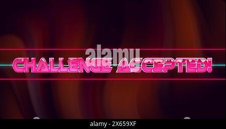 Image of glitch effect over challenge accepted text against red digital wave on black background Stock Photo