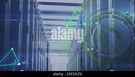 Image of connected dots triangles, loading circles and computer ...