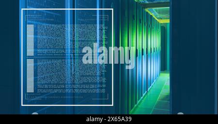 Image of loading bars and computer language over data server room Stock Photo