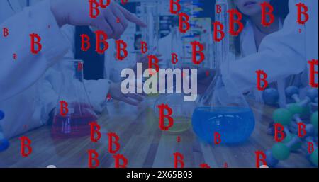 Image of b blinking over diverse lab workers Stock Photo
