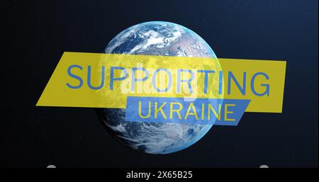 Image of red shapes over and globe rotating over blue background Stock Photo