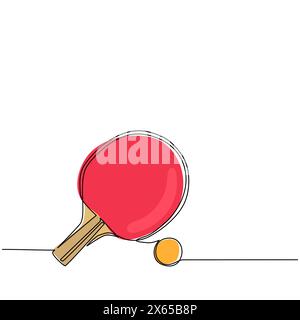 Single continuous line drawing table tennis racket and ball. Ping-pong sport game. Sports equipment. Ping pong racket and ball icon close up isolated Stock Vector