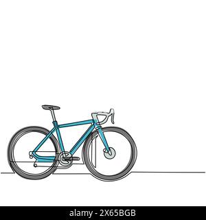 Single continuous line drawing road bicycle. Eco friendly vehicle, sport bike. Speed city travel attribute, cycling hobby symbol. Multi gear transport Stock Vector