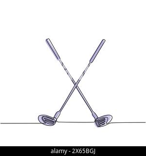 Single one line drawing two crossed golf clubs and ball. Golf equipment logo icon in trendy flat style isolated. Symbol for your web site, logo, app, Stock Vector