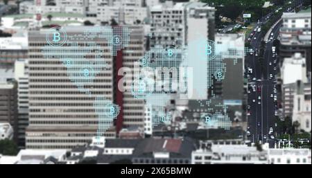 Image of digital interface over cityscape Stock Photo