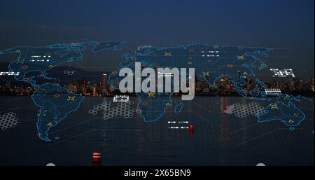 Image of digital interface over cityscape Stock Photo