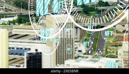 Image of digital interface over cityscape Stock Photo