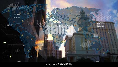 Image of digital interface over cityscape Stock Photo
