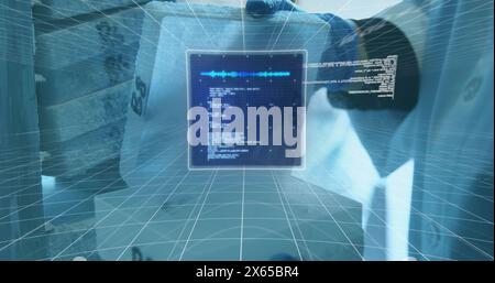 Image of digital interface over laboratory Stock Photo