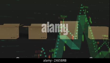 Image of financial data processing over boxes Stock Photo