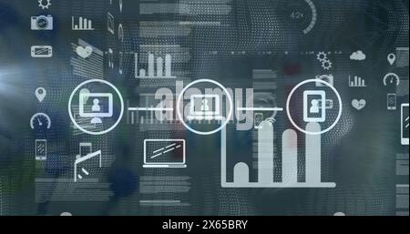 Image of white text circular safe lock rotating over data processing on graphs Stock Photo