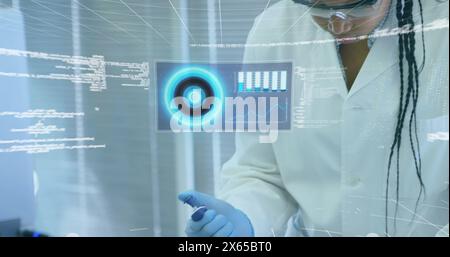 Image of digital interface over laboratory Stock Photo